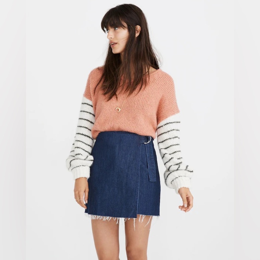 Madewell Denim Raw-Hem Mini Wrap Skirt